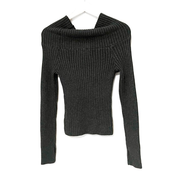 Motel Rocks Circe Knitted Bardot Sweater In Dark Charcoal Gray - Picture 7 of 9